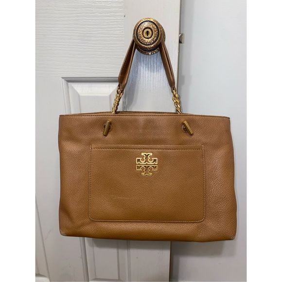 Tory Burch Britten Leather Satchel Tote/Shoulder Bag Bark Brown Tan, MSRP $495 - Picture 3 of 15